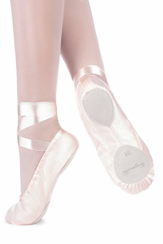 tanzmuster Ballettschuhe Sandy aus Satin mit geteilter Ledersohle Tanzschuh Ballettschläppchen mit Satinband zum Binden für Mädchen von tanzmuster