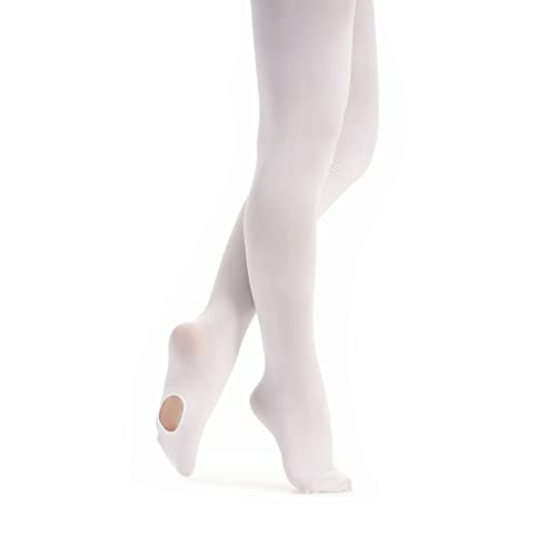 tanzmuster Ballettstrumpfhose Damen - Dana - mit Ballenloch - Weiß Größe M - weiße Strumpfhose fürs Ballett - Ballettkleidung für Erwachsene von tanzmuster