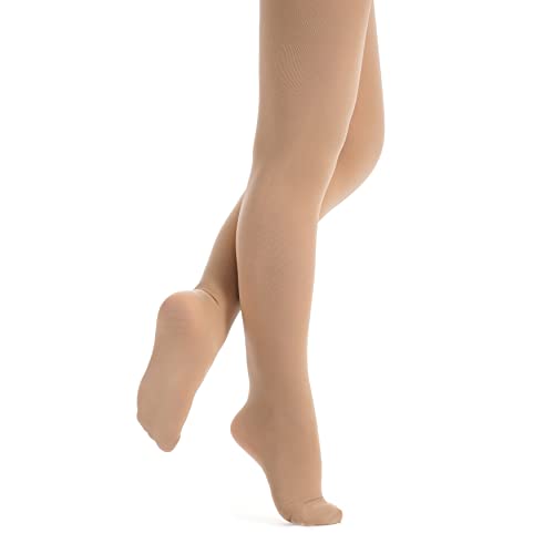 tanzmuster Ballettstrumpfhose Damen - Kira - mit Fuß - Karamell Größe L - Strumpfhose hautfarben fürs Ballett - Ballettkleidung für Erwachsene von tanzmuster