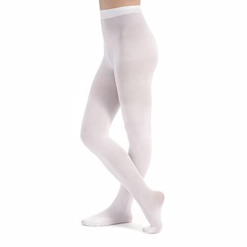 tanzmuster Ballettstrumpfhose Damen - Kira - mit Fuß - Weiß Größe M - weiße Strumpfhose fürs Ballett - Ballettkleidung für Erwachsene von tanzmuster