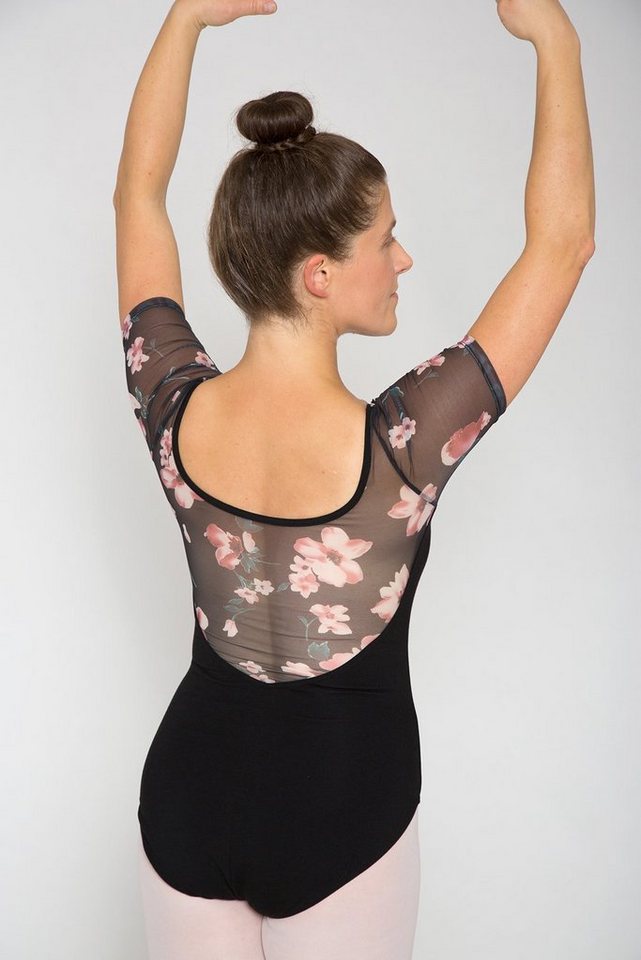 tanzmuster Body Damen Kurzarm Ballett Trikot Diana mit Netzeinsatz Ausschnitt mit eleganter Raffung von tanzmuster