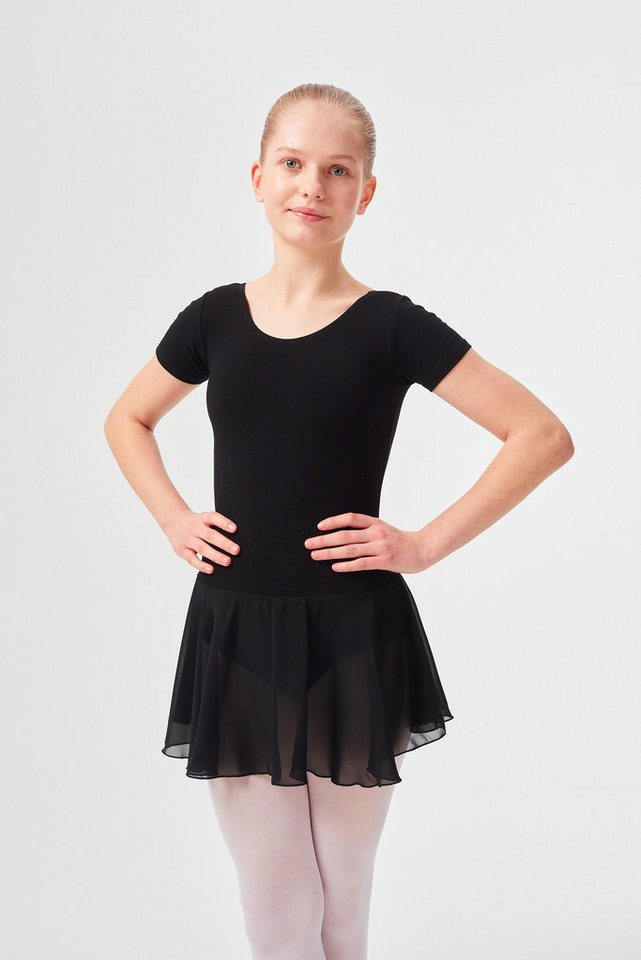 tanzmuster Chiffonkleid Ballettkleid Lucy mit kurzen Ärmeln Mädchen Ballettbody mit Chiffon Röckchen von tanzmuster