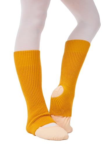 tanzmuster Kinder Ballett Stulpen Leo, 40 cm lang mit Fersenloch, extra weich und warm in gelb von tanzmuster