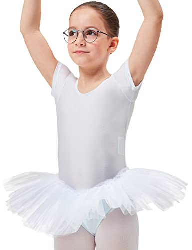 tanzmuster Kinder Ballett Trikot Ballettanzug Alina mit Tutu-Röckchen - Balletttutu aus 3-lagigem Tüll. Zauberhaftes Ballettkleid für Mädchen in weiß, Größe:164/170 von tanzmuster