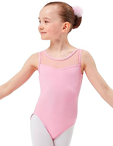 tanzmuster Kinder Ballett Trikot Emilia aus weicher Baumwolle mit Breiten Trägern und Netzeinsatz vorn und hinten in rosa, Größe:128/134 von tanzmuster
