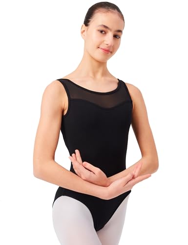 tanzmuster Kinder Ballett Trikot Emilia aus weicher Baumwolle mit breiten Trägern und Netzeinsatz vorn und hinten in schwarz, Größe:116/122 von tanzmuster