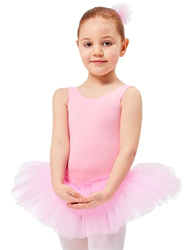 tanzmuster Kinder Ballett Tutu Anabelle aus Baumwolle mit Breiten Trägern und Tüllrock in rosa, Größe:164/170 von tanzmuster