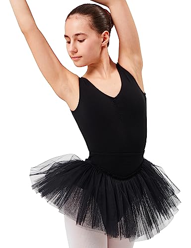 tanzmuster Kinder Ballett Tutu Anabelle aus Baumwolle mit Breiten Trägern und Tüllrock in schwarz, Größe:164/170 von tanzmuster