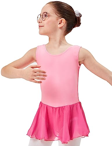 tanzmuster Kinder Ballettkleid Polly aus glänzendem Lycra mit breiten Trägern und Chiffon Röckchen in altrosa, Größe:152/158 von tanzmuster