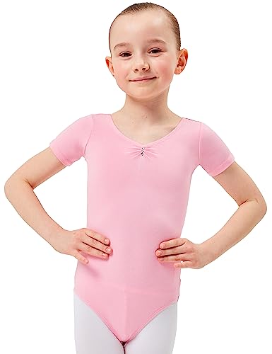 tanzmuster Kinder Kurzarm Ballett Trikot Lisa mit Strasssteinen in rosa, Größe:104/110 von tanzmuster