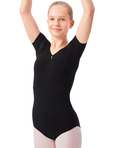 tanzmuster Kinder Kurzarm Ballett Trikot Lisa mit Strasssteinen in schwarz, Größe:128/134 von tanzmuster