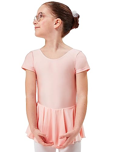 tanzmuster Kinder Kurzarm Ballett Trikot - Marina - mit Röckchen - glänzendes Lycra - Ballettkleid für Kinder Hellrosa, Größe:128/134 von tanzmuster