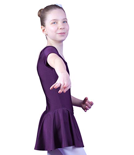 tanzmuster Kinder Kurzarm Ballett Trikot Marina mit Röckchen aus glänzendem Material in lila, Größe:140/146 von tanzmuster