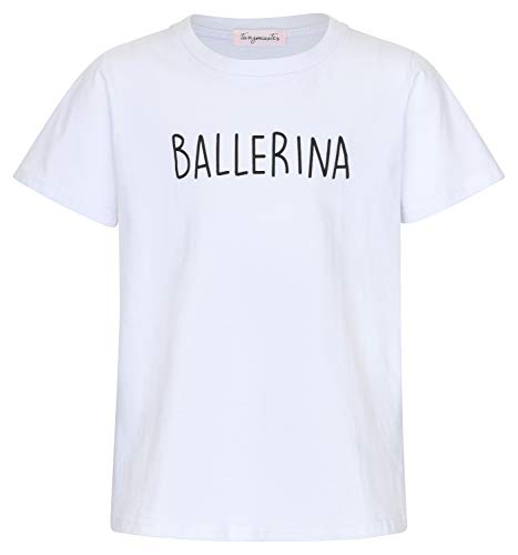 tanzmuster Kinder T-Shirt 'Ballerina' aus 100% weicher Baumwolle in weiß mit schwarzem Print, Größe:116/122 von tanzmuster