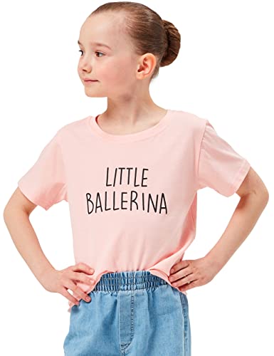 tanzmuster Kinder T-Shirt 'Little Ballerina' aus 100% weicher in Hellrosa mit schwarzem Print, Größe:128/134 von tanzmuster