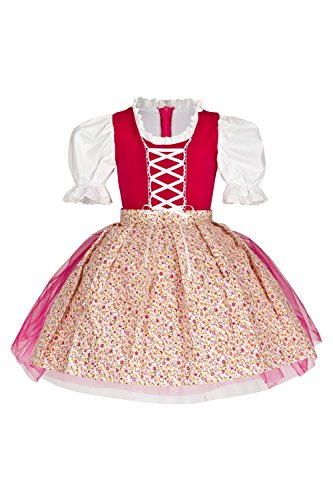 tanzmuster Kinder Trachtenkleid/Dirndl Tutu Ballerina mit Tüllrock und Schürze (2-teilig) - Zauberhaftes Tüllkleid für kleine Ballerinas - pink, Größe:140/146 von tanzmuster