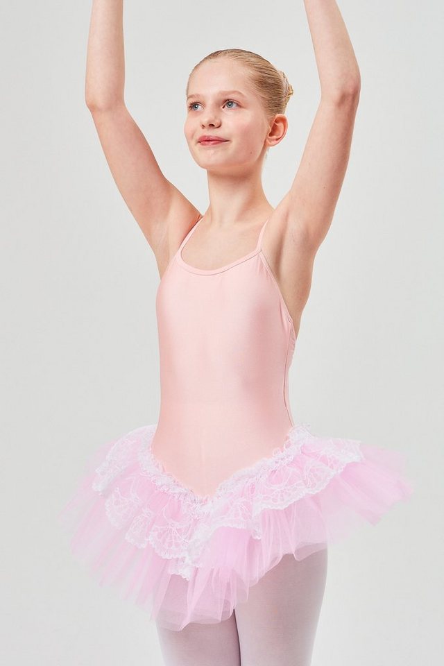 tanzmuster Tüllkleid Ballett Tutu Antonia mit Spaghettiträgern Ballettkleid für Mädchen aus glänzendem Lycra, Tüllrock mit Spitze von tanzmuster