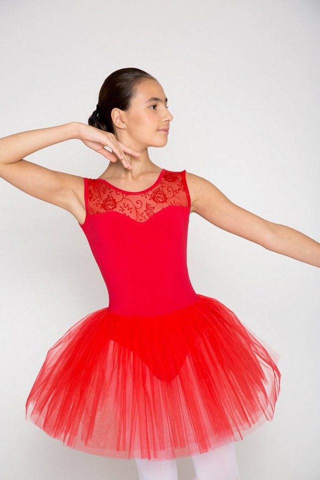 tanzmuster Tüllkleid Ballett Tutu Lottie mit Spitzeneinsatz Ballettkleid aus weicher Baumwolle mit langem Tüllrock, für Mädchen von tanzmuster