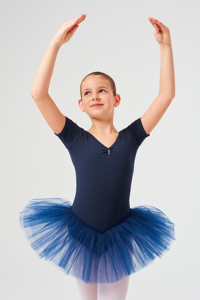 tanzmuster Tüllkleid Ballett Tutu Nele mit Glitzersteinen Kurzarm Ballettkleid aus weicher Baumwolle mit Tüllrock für Mädchen von tanzmuster