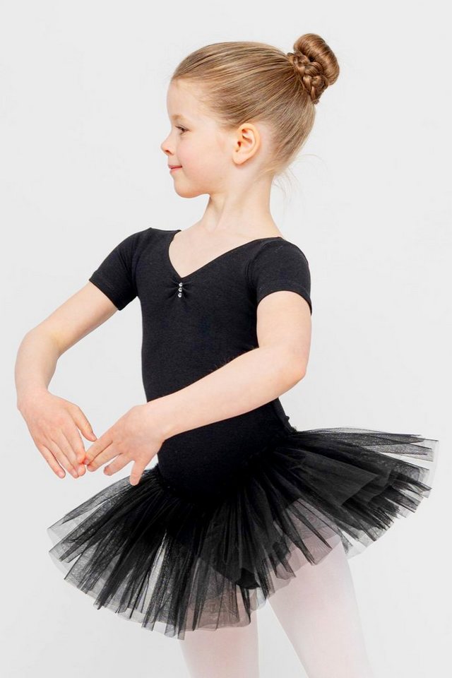 tanzmuster Tüllkleid Ballett Tutu Nele mit Glitzersteinen Kurzarm Ballettkleid aus weicher Baumwolle mit Tüllrock für Mädchen von tanzmuster