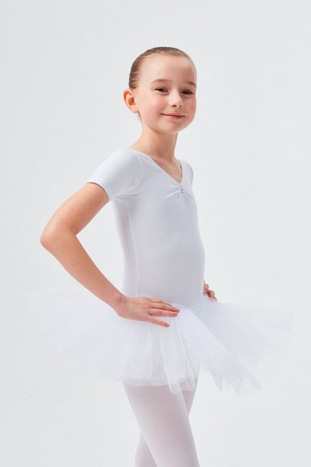 tanzmuster Tüllkleid Ballett Tutu Nele mit Glitzersteinen Kurzarm Ballettkleid aus weicher Baumwolle mit Tüllrock für Mädchen von tanzmuster