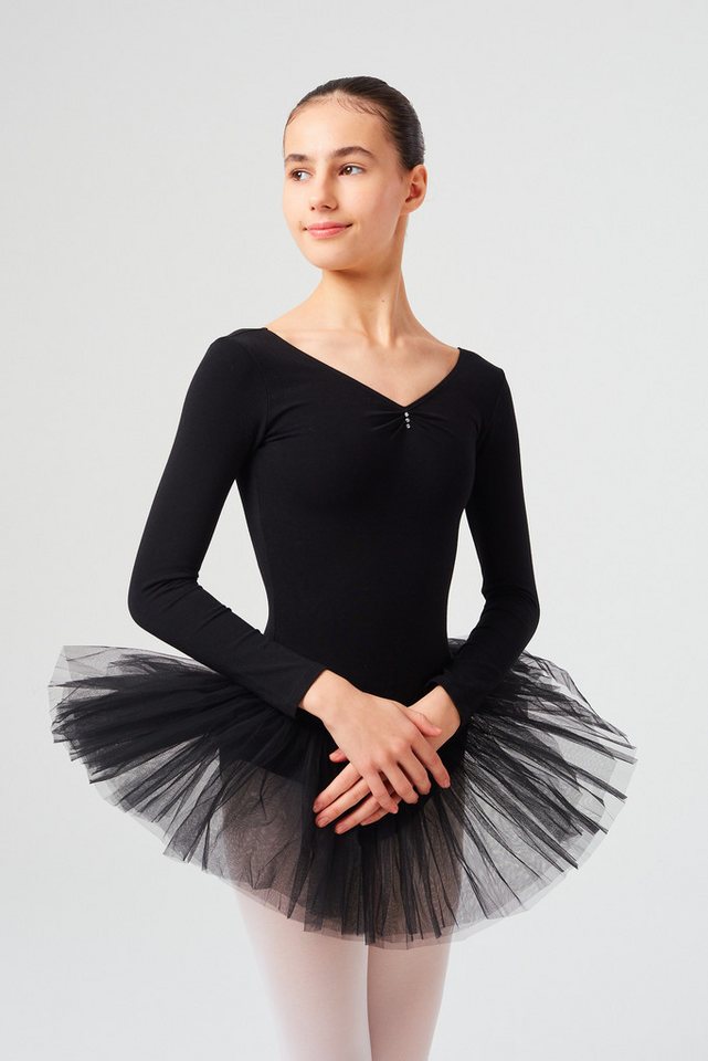 tanzmuster Tüllkleid Ballett Tutu Romy mit Glitzersteinen Langarm Ballettkleid aus weicher Baumwolle mit Tüllrock für Mädchen von tanzmuster