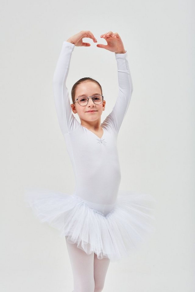 tanzmuster Tüllkleid Ballett Tutu Romy mit Glitzersteinen Langarm Ballettkleid aus weicher Baumwolle mit Tüllrock für Mädchen von tanzmuster