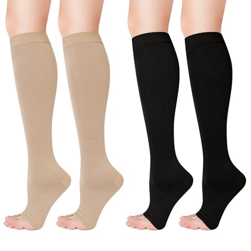 2 Paar Kompressionsstrümpfe Damen, 20-30 mmHg Compression Socks Lange Kompressionssocken Reisestrümpfe Stützstrümpfe für Krampfadern Ödeme Flug Sport Reisen,L/XL von taonganui