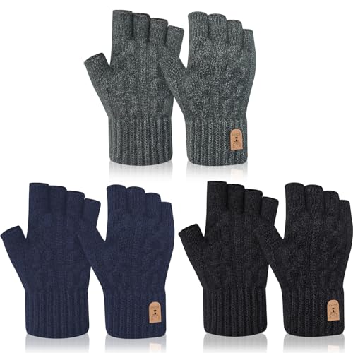 taonganui 3 Paar Fingerlose Handschuhe Damen und Herren Handschuhe Ohne Finger, Kaschmir Halbfinger Winterhandschuhe Touchscreen Fingerless Gloves für Laufen Radfahren Outdoor von taonganui
