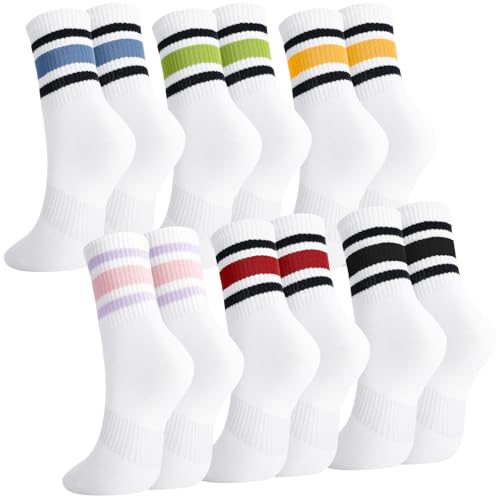 taonganui 6 Paare Socken Damen Sportsocken 38-42 Tennissocken Lange Baumwollsocken Weiß Sport Socken mit Streifen Tennis Socken Frauen,Weiß von taonganui