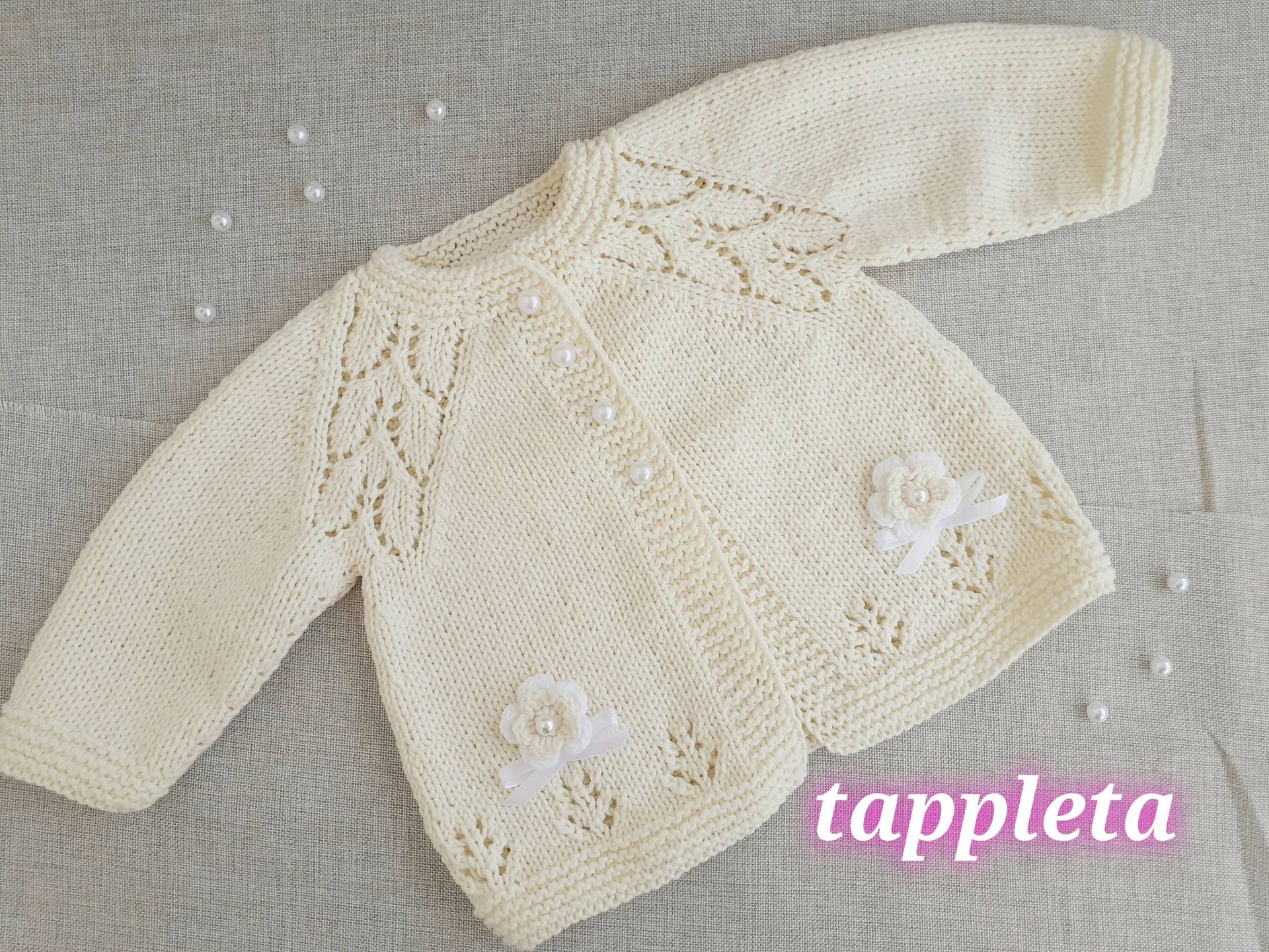 Elfenbein Bluse Für Mädchen, Taufe Strickpullover Weiss, Rosa Sommer Baby Bluse, Weiß Pullover von tappleta