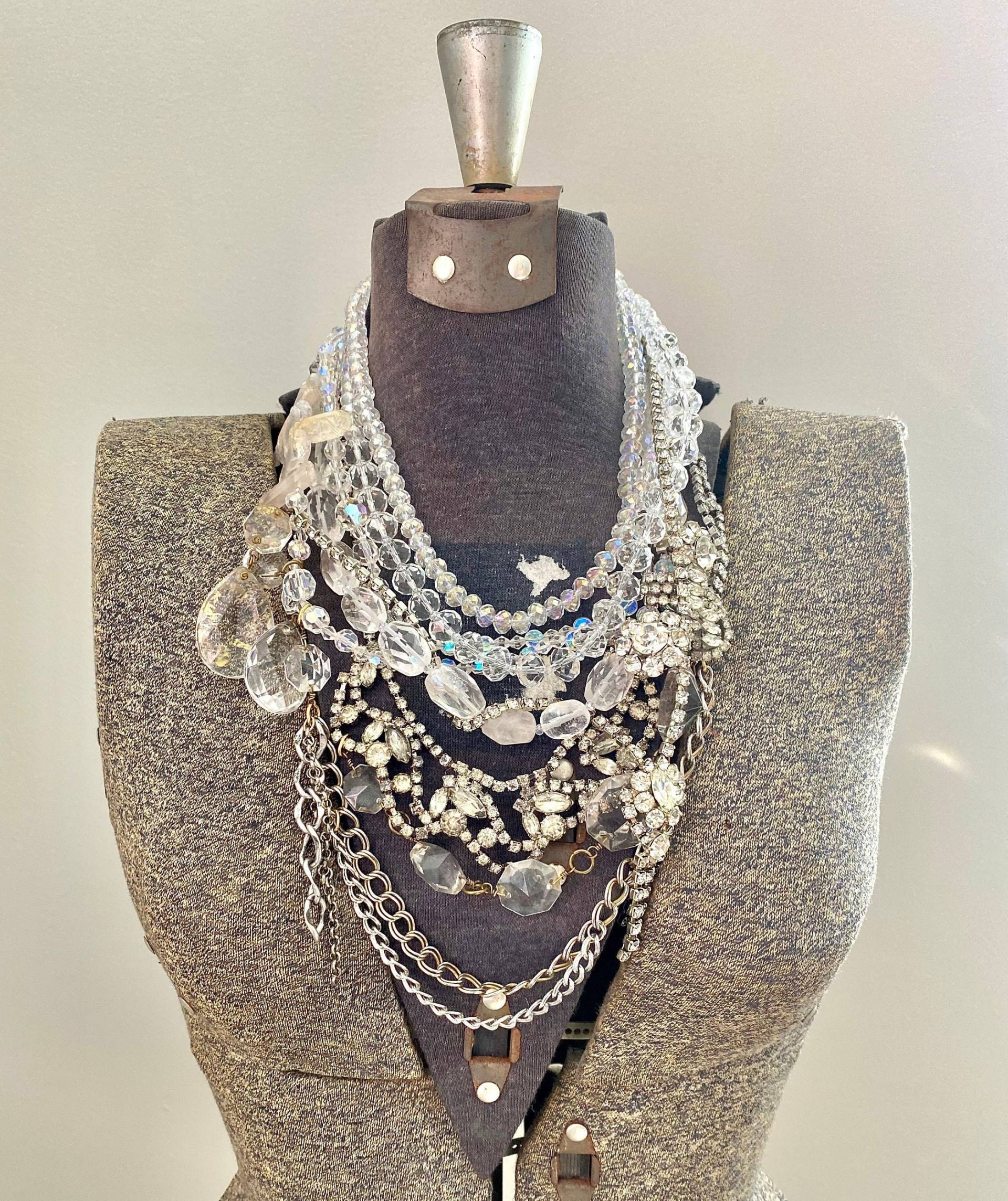Art-Deco-Halskette Kristall-Braut-Halskette Strass-Statement Halskette Antike Silber Sparkly Kristall-Halskette Swarovski-Schmuck Art-Deco-Halskette Kristall-Braut-Halskette Strass-Statement Halskette Antike Silber Sparkly Kristall-Halskette Swarovski-Schmuck von taraleasmith