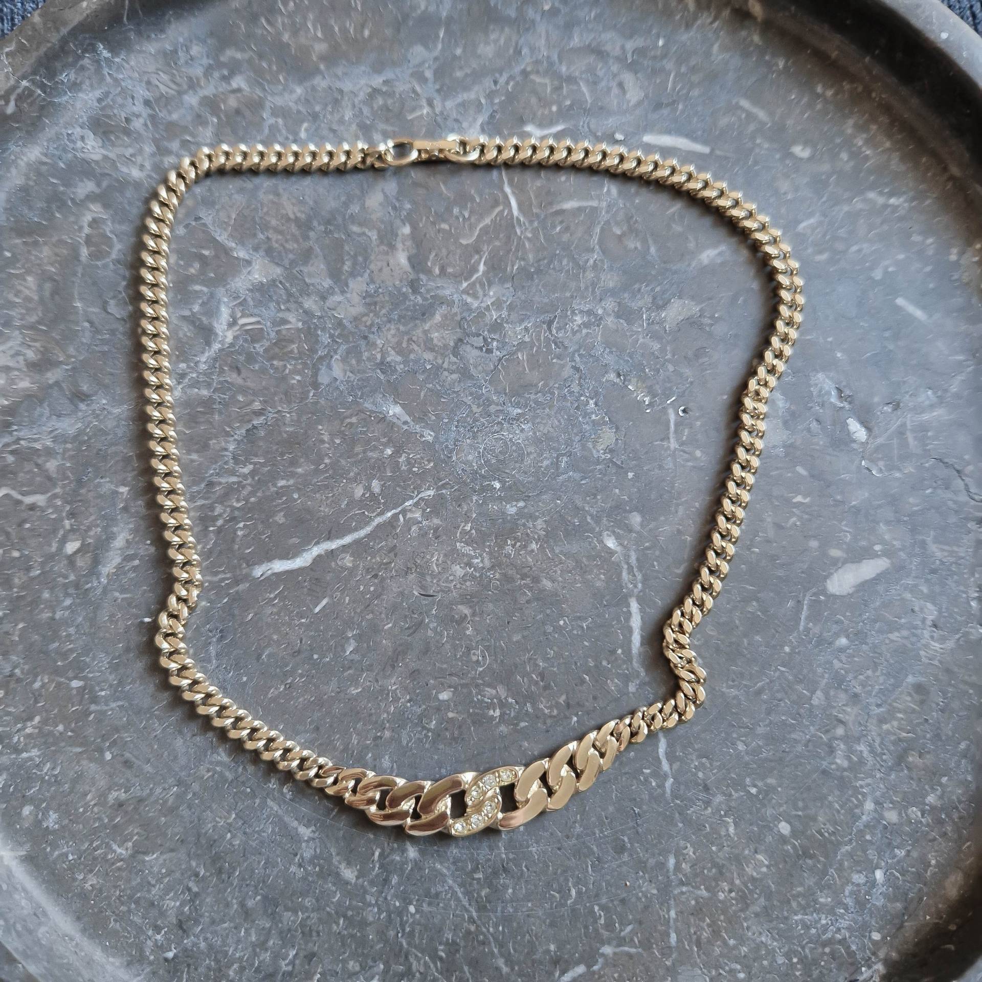 Vintage Avon Strasskette Silberfarbene Panzerkette von tbymallano