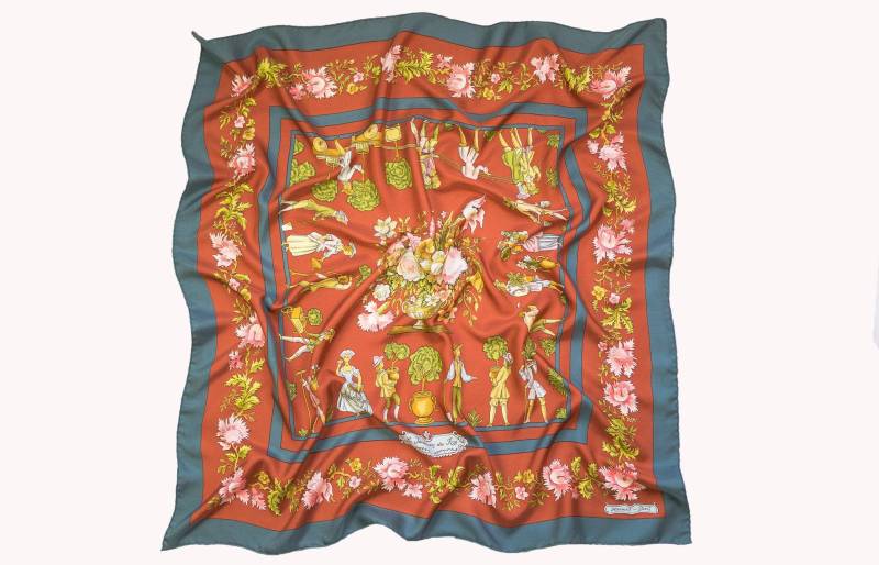 Vintage Hermes Schal Les Jardiniers Du Roy Von Maurice Tranchant, Carre Seidenschal, Grüner Schal, Frühlingsschal von tbymallano