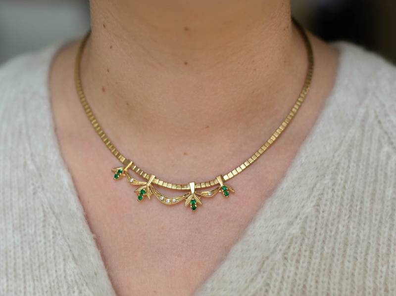 Vintage Vergoldete Kristall Anhänger Halskette Elegante Grün & Klar von tbymallano