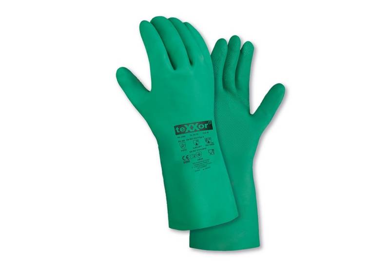 teXXor Chemikalien-Schutzhandschuhe Chemiehandschuh Nitril grün Lebensmittel geignet 2360 (Packung, 144-St., VPE= 12-144, Gr 7-12) Nitrilhandschuh/ Exzellenter Nass- und Trockengriff von teXXor