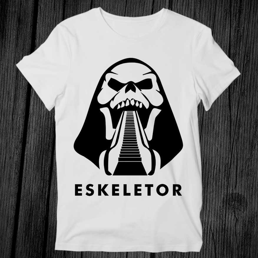 Eskeletor Skeletor Rolltreppe Skelett Skull T Shirt Unisex Erwachsene Männer Damen Geschenk Cool Musik Mode Top Vintage Retro T-Shirt G375 von teeAXE