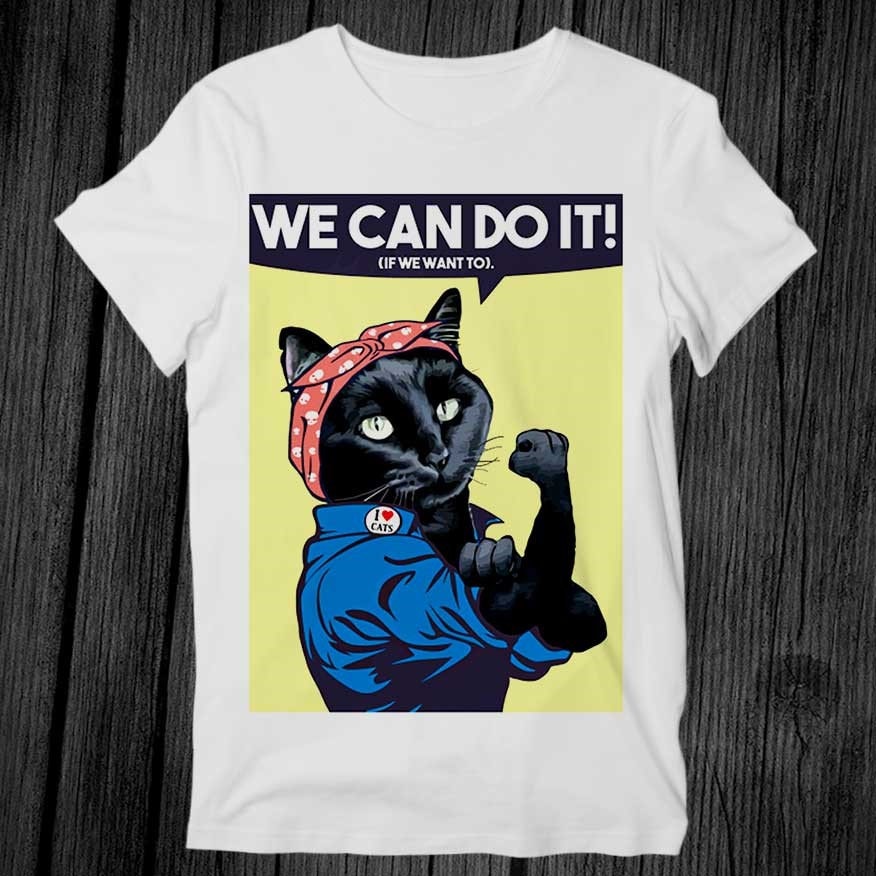 Wir Können Es Tun Moew Schwarze Katze T-Shirt Unisex Erwachsene Herren Damen Geschenk Coole Musik Mode Top Vintage Retro G366 von teeAXE