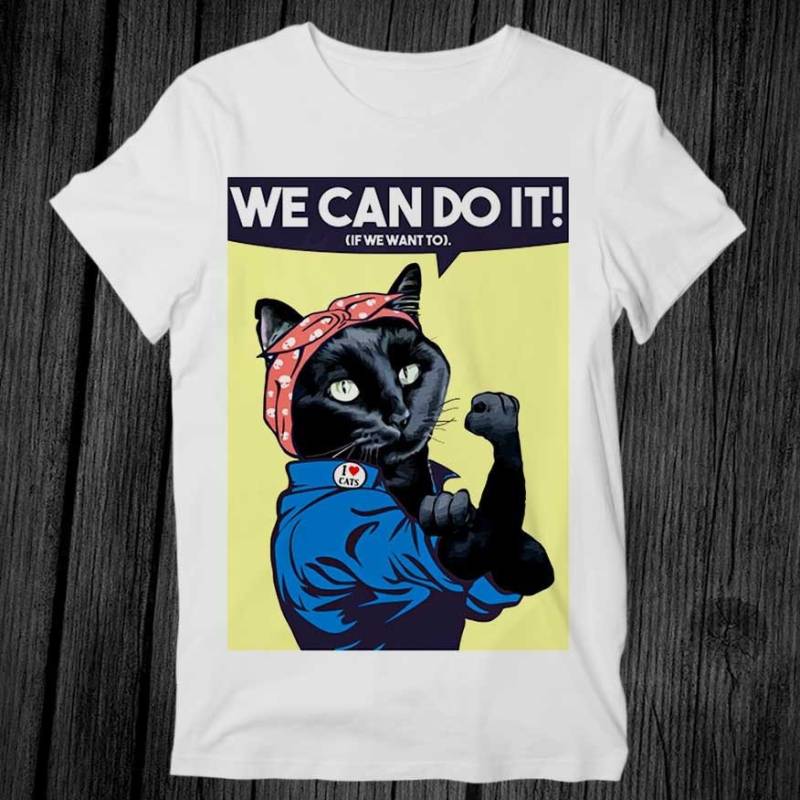 Wir Können Es Tun Moew Schwarze Katze T-Shirt Unisex Erwachsene Herren Damen Geschenk Coole Musik Mode Top Vintage Retro G366 von teeAXE