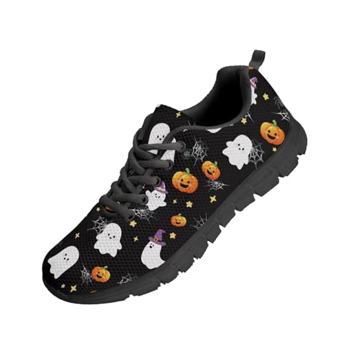 teeinprint Halloween-Sneaker für Damen und Herren, atmungsaktives Netzgewebe, Schnürschuhe, Wanderschuhe für Joggen, Tennis, Sport, Fitnessstudio, Halloween Ghost Pumpkin Print, 44 EU von teeinprint