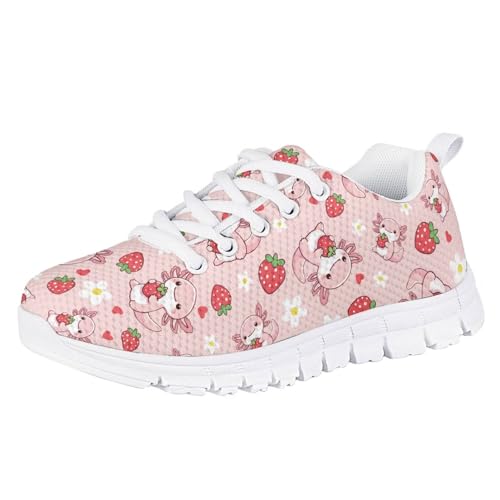 teeinprint Kinder-Laufschuhe für Mädchen, atmungsaktiv, zum Schnüren, leicht, zum Reinschlüpfen, Tennisschuhe, Axolotl Strawberry Print, 31 EU von teeinprint