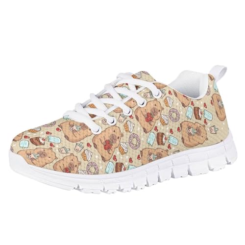 teeinprint Mädchen-Sneaker, Kinder, Schnürschuhe, Tennis-Laufschuhe, leicht, atmungsaktiv, Wanderschuhe für kleine Kinder/große Kinder, Capybara Printed, 31 EU von teeinprint