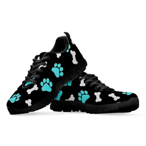 teeinprint Sneakers für Damen und Herren, atmungsaktives Netzgewebe, Schnürschuhe, Wanderschuhe, Outdoor, Joggen, Tennis, Blaue Pfotenabdrücke, 37 EU von teeinprint
