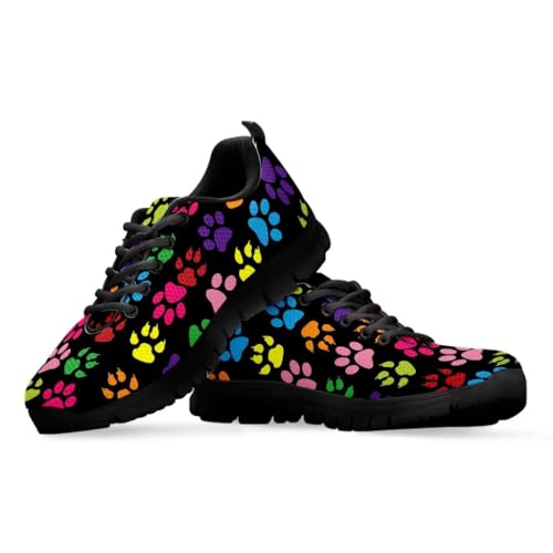 teeinprint Sneakers für Damen und Herren, atmungsaktives Netzgewebe, Schnürschuhe, Wanderschuhe, Outdoor, Joggen, Tennis, Buntes Pfotenabdruck., 39 EU von teeinprint