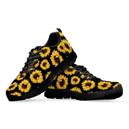 teeinprint Sneakers für Damen und Herren, atmungsaktives Netzgewebe, Schnürschuhe, Wanderschuhe, Outdoor, Joggen, Tennis, Sonnenblumen-Print, 44 EU von teeinprint