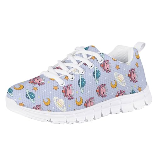 teeinprint Tennisschuhe für Mädchen, zum Schnüren, Laufen, Freizeitschuhe, flach, Wanderschuh, Größe 45-36, Axolotl Galaxy, 34 EU von teeinprint