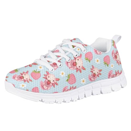 teeinprint Tennisschuhe für Mädchen, zum Schnüren, Laufen, Freizeitschuhe, flach, Wanderschuh, Größe 45-36, Axolotl Strawberry Print, 29 EU von teeinprint
