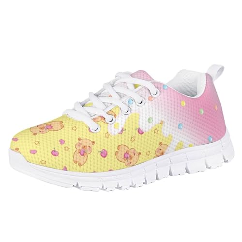 teeinprint Tennisschuhe für Mädchen, zum Schnüren, Laufen, Freizeitschuhe, flach, Wanderschuh, Größe 45-36, Capybara Ice Cream, 32 EU von teeinprint