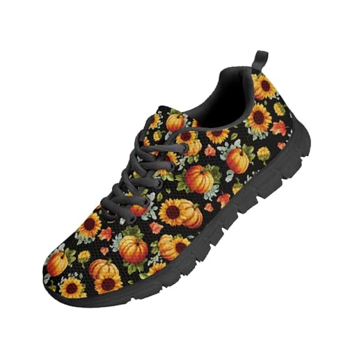 teeinprint Thanksgiving-Laufschuhe für Herren, atmungsaktives Netzgewebe, Slip-On-Sneaker, lässiger Schnürschuh, Herbst-Ahorn-Kürbis-Muster, 36 EU von teeinprint