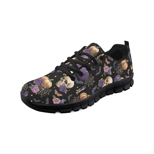 teeinprint Wanderschuhe für Damen und Herren, bequem, Netzstoff, Slipper, Laufschuhe, Sneaker, Outdoor-Sport, Fitnessschuh, Halloween-Totenkopf-Kürbis, 36 EU von teeinprint